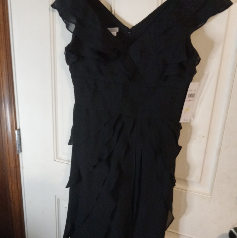 London Times Black Tiered Ruffle Dress 